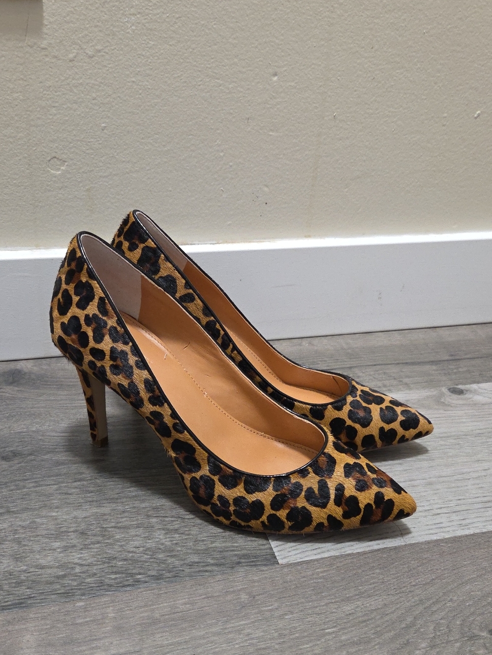 J. Crew Leopard Print Pointed Toe Pumps in Tan and Black